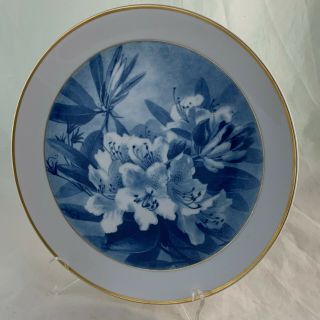 Vintage Meissen Plate Blue White Tiger Lily Flowers Gold Rim Cross Swords Signed