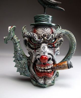 Evil Clown Face Jug toxic Teapot folk art pottery sculpture by Mitchell Grafton 2