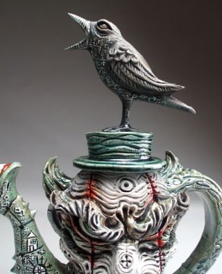 Evil Clown Face Jug toxic Teapot folk art pottery sculpture by Mitchell Grafton 3