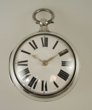 Large 63mm English Silver Pair Case Verge Fusee Pocket Watch London 1850