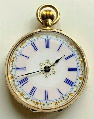 Stunning Antique Ladies 14k Gold Cased Fob Watch In V.