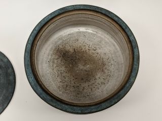 Bacia Edelman (1925 - 2009) Art Studio Pottery Covered Bowl Vtg MCM Blue Stoneware 3