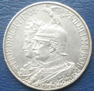 . 900 Silver 1901 German States Prussia 2 Mark Km 525 200th Kingdom Fr 12