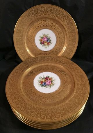 Heinrich & Co Selb Bavaria H & C Gold Encrusted Floral Dinner Plates Set Of 6