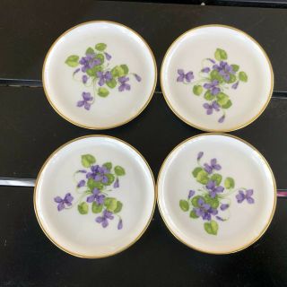 Vintage Set (4) Kaiser W.  Germany Porcelain Coaster Butter Dishes Violet Floral