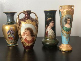 4 Royal Vienna Style Porcelain Vases