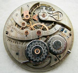 Antique 12s Hamilton 920 23 Jewel 23j Pocket Watch Movement Parts Repair