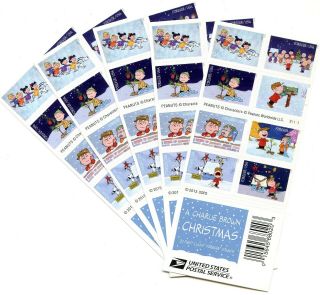 Usps,  100 First Class Forever " A Charlie Brown Christmas Stamps ".  5 Books Of 20