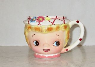 Miss Dainty Girl Face Lefton Teacup Cup Mug Vintage Blond Blue Eyes Small Flaws