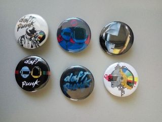 6 X Daft Punk Buttons (badges,  Pins,  Synthwave,  Helmet,  Electronic,  Lp,  Cd)