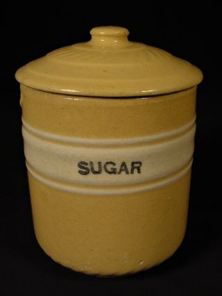 RARE EARLY McCOY SUGAR CANISTER with LID DANDY LINE YELLOW WARE 2