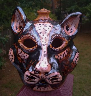 Billy Ray Hussey Large Black Cat Face Jacko Jug Southern Folk Pottery Nc