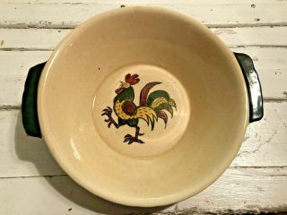Vintage Metlox Poppytrail Ca Provincial Green Rooster Handled Serving Bowl 9 "