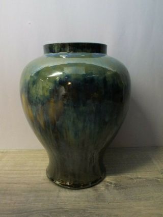 Fulper Pottery Arts and Crafts 11 ½” High Shouldered Vase Blue Green Drip Glaze 2