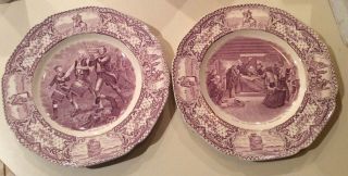2 Crown Ducal Colonial Times Mulberry Dinner Plates - Mayflower Contract & Spiri