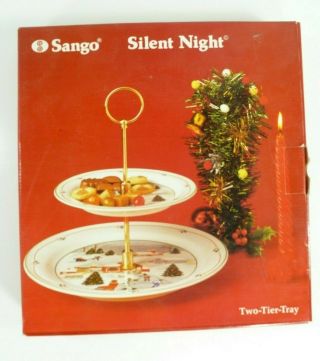 Sango Silent Night Christmas Two Tier Tray Ice Skating 3900 Old Stock