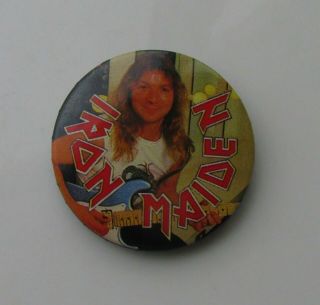 Iron Maiden Vintage 32 Mm Metal Pin Badge From 1987 Made In England Dave Murray