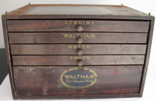 Vintage Waltham Watch Parts Cabinet 5 Drawer Metal Almost Full Repair Jeweller