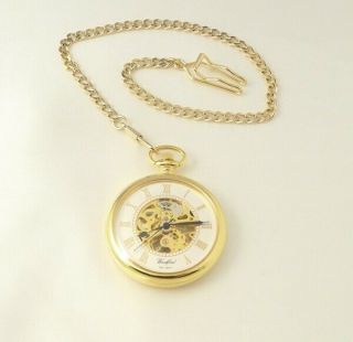 Woodford Gold Plated Open Centre Mechanical Pocket Watch Skeleton Movement 1030