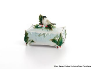Fz01591 Franz Porcelain Covered Box Holiday Chickadee Exclusive Of Our Store