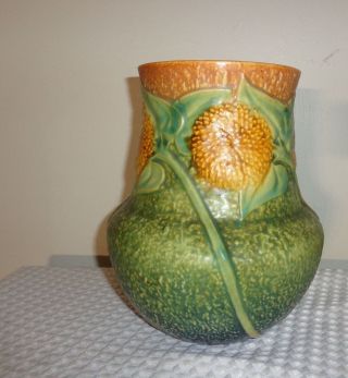 vintage Large Roseville Pottery SUNFLOWER Bulbous Vase Marked L@@K 3