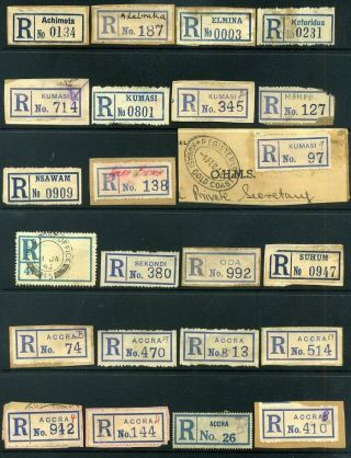 Gold Coast West Africa 1940 - 50 Registration Lables Lot X23