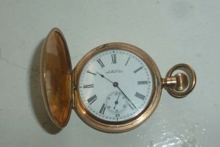 Antique Gold Plated American Waltham Usa Hunter Cased Pocket Watch