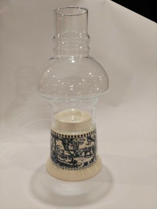 Royal China Blue Currier And Ives Hurricane Candle Lamp