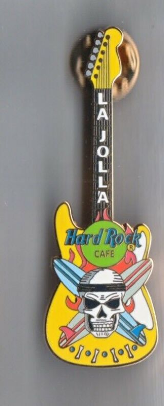 Hard Rock Cafe Pin: La Jolla Skull And Cross Surf Board Guitar