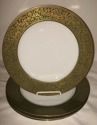 4 Sango China Versailles Green & Gold 10 3/4 " Dinner Plates 3632