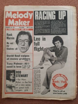 Melody Maker Newspaper February 26th 1977 Leo Sayer Rod Stewart Hank Marvin Cove