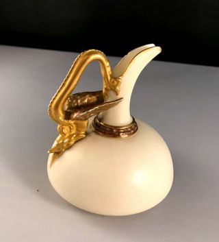 Royal Worcester Pitcher Ewer Dragon Handle Hand Painted Creme & Gold 1048 1884