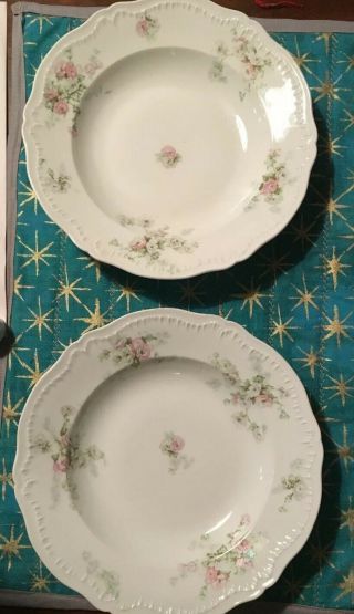 2 Haviland Limoges China - 9.  5 " Soup Bowl - Pink And White Moss Roses
