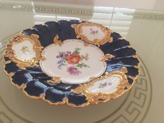 Large Meissen Porcelain Cobalt & Gold Floral Plate