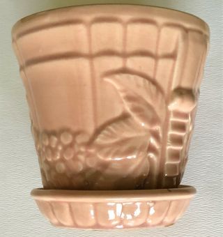 Vintage Brush Mccoy Art Pottery Pink Arts & Crafts Leaves Berry Flower Pot Vase
