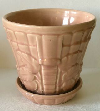 Vintage Brush Mccoy Art Pottery Pink Arts & Crafts Leaves Berry Flower Pot Vase 2
