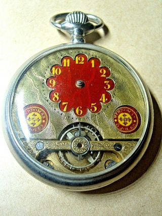 Vintage Hebdomas 8 Day Pocket Watch Ruby Red And Gold Dial.  For Repair