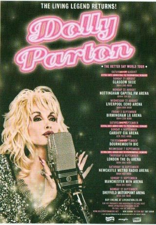 Dolly Parton 20011 Tour Uk Flyer / Mini Poster 8x6 Inches