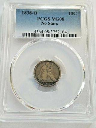 1838 O Seated Liberty Dime No Stars Pcgs Vg08 Rare Old U.  S.  Type Coin
