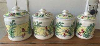 Vintage Gail Pittman Pottery Canister Cookie Jar Set Of 4 - Maypop