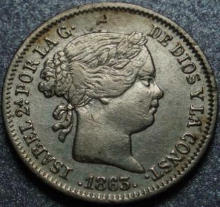 1863 Kingdom Of Spain Tiny Silver 1 Real Or " Croat " Queen Isabel Ii Seville