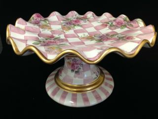 Rare Vintage Mackenzie - Childs Pink Honeymoon Check Cake Stand - Cake Plate