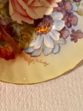 AYNSLEY TEACUP & SAUCER SIGNED J A BAILEY MAROON RED PINK ROSE Poppy Collectible 3