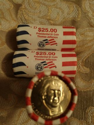 3 Rolls Of $1 Thomas Jefferson Presidential Dollars
