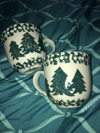 Set Of 2 Folk Craft Tienshan Sponge Tree Green Mugs Coffee