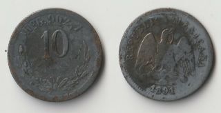 1891 Ho Mexico 10 Centavos Silver Coin
