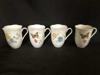 4 Lenox Butterfly Meadow Mugs/coffee Cups Monarch
