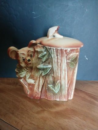 Vintage Mccoy Pottery 1950s Koala Bear Cookie Jar Bamboo Tree - Good