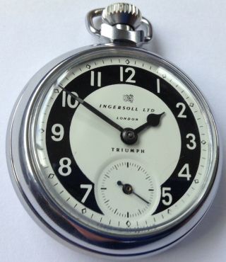 FABULOUS REBUILT 1970 ingersoll ltd London triumph bullseye dial pocket Watch 3