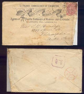 Usa 1870 Incoming Deco Cover From Gb With Sc 49 Plate 5 To Philadelphia